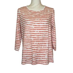 APPLESEEDS Essential Cotton Striped 3/4 Length Sleeve Tunic Coral/White SZ PL